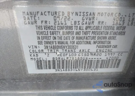 2022 Nissan Sentra Sr Xtronic Cvt from USA, damaged, VIN 3N1AB8DV6NY300631